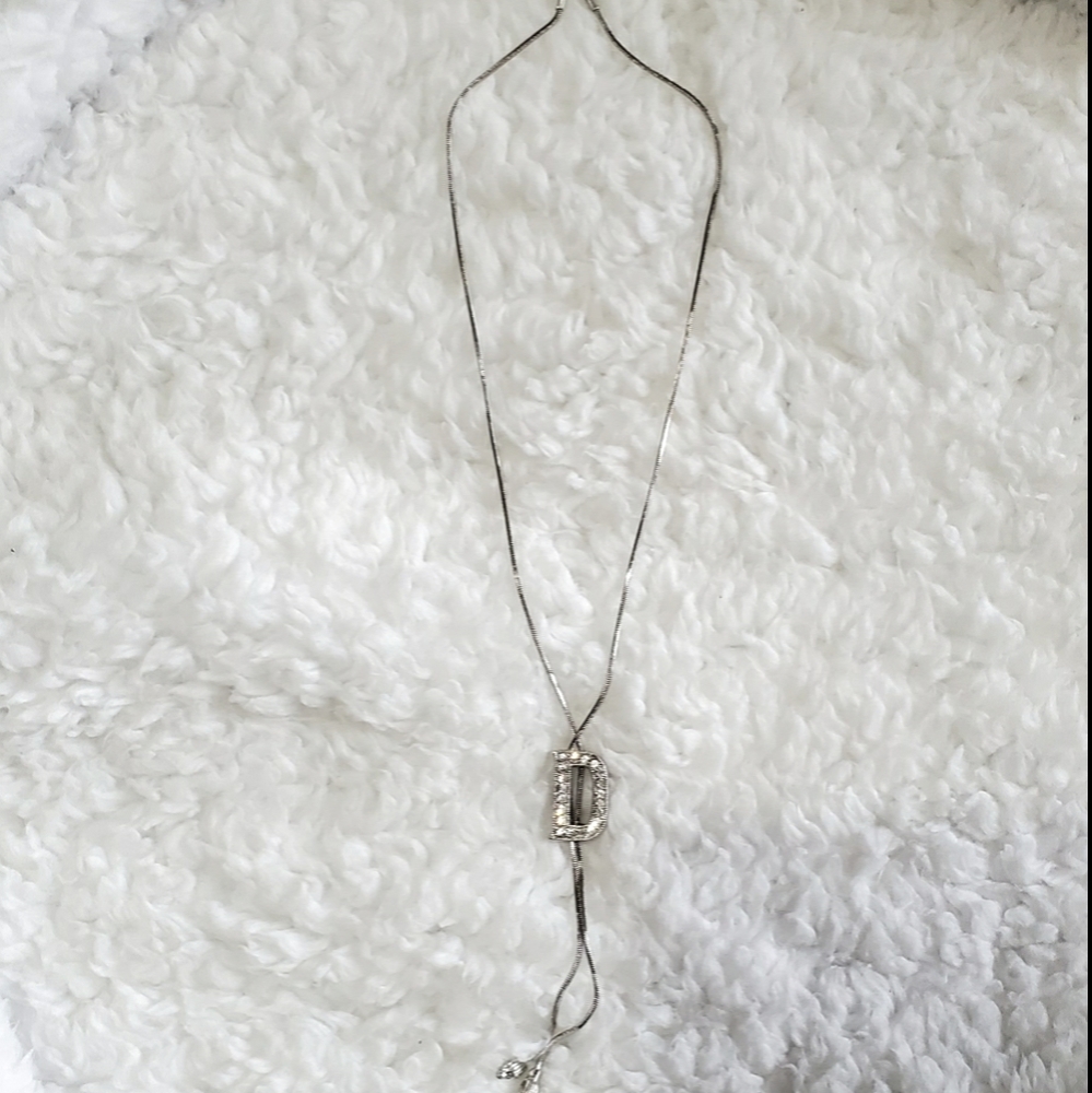 Necklace with Letter D Pendant Silver Tone